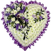 White massed heart with ribbon edge